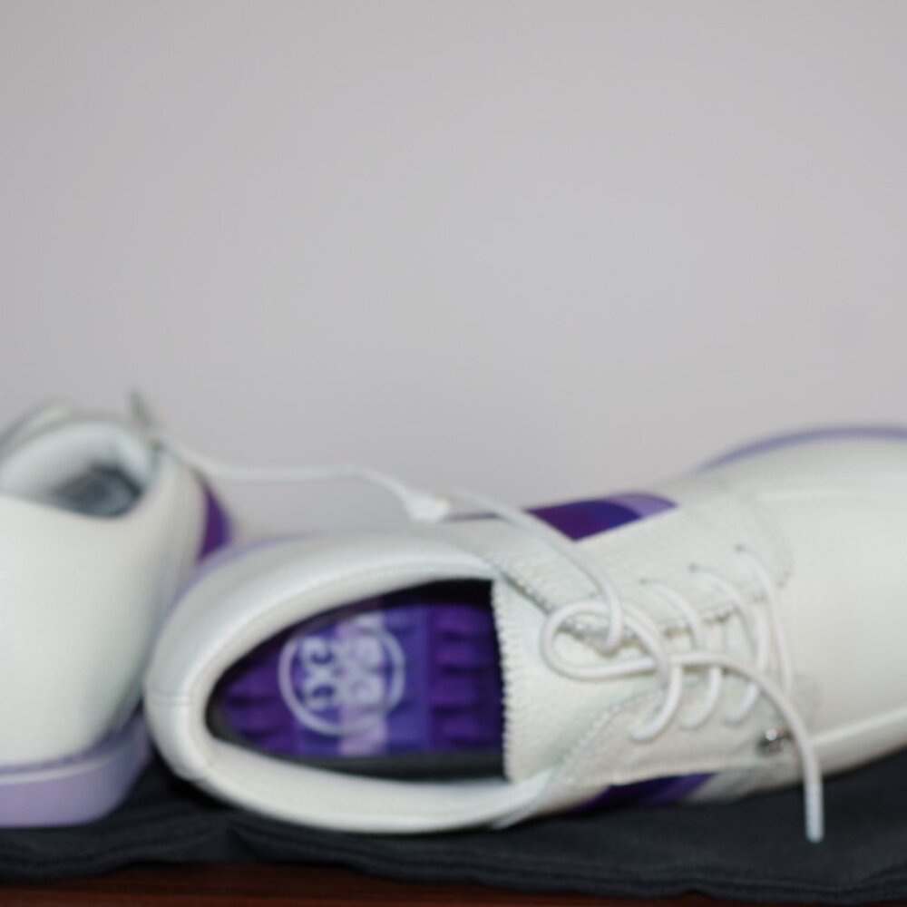G/Fore Grosgrain Brogue Gallivanter Golf Ivory purple ladies shoes size 7,5 - Picture 8 of 11